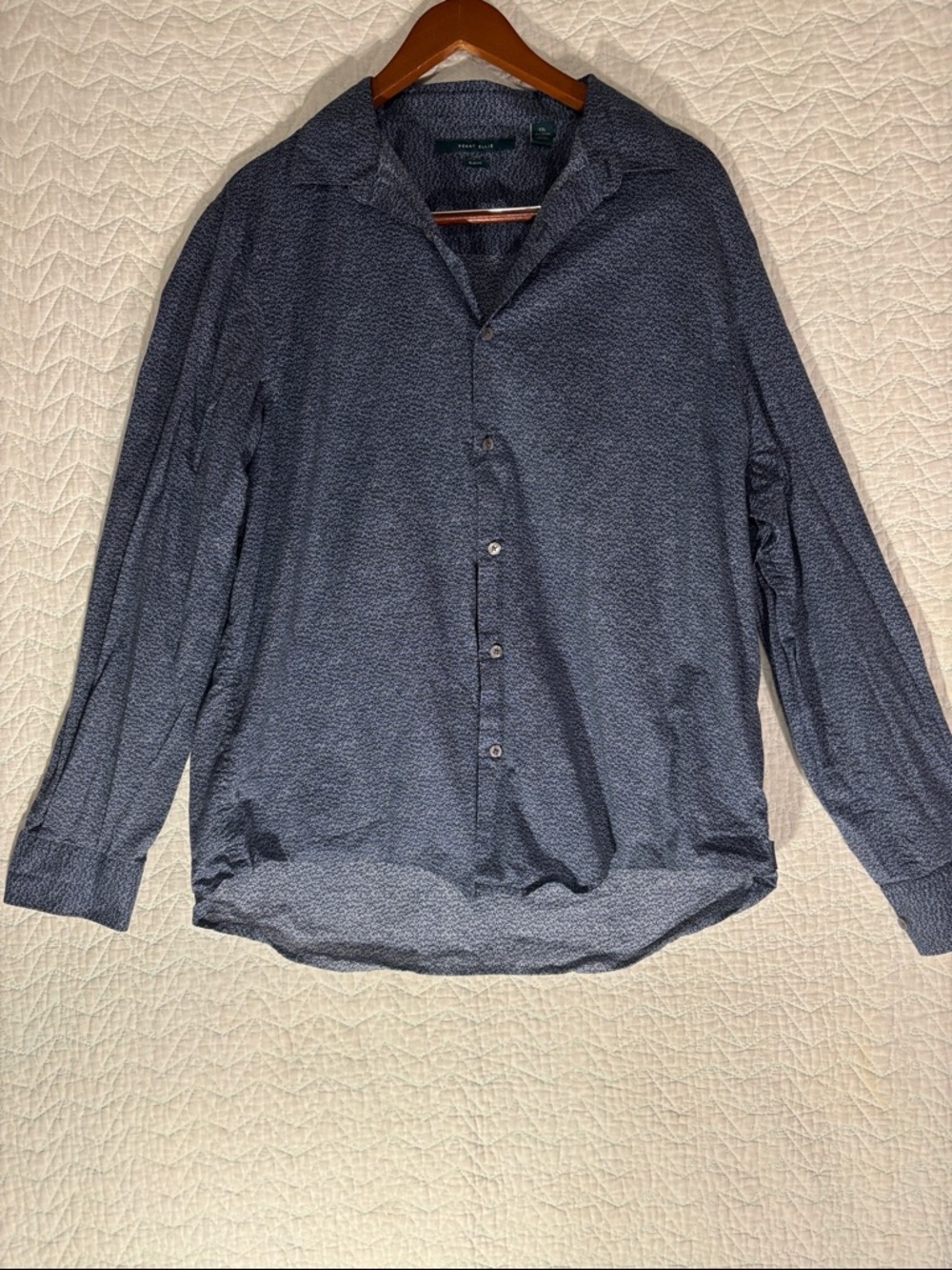 Perry Ellis Navy Microdot Long-Sleeve Button-Down Shirt, Slim fit 100% cotton.